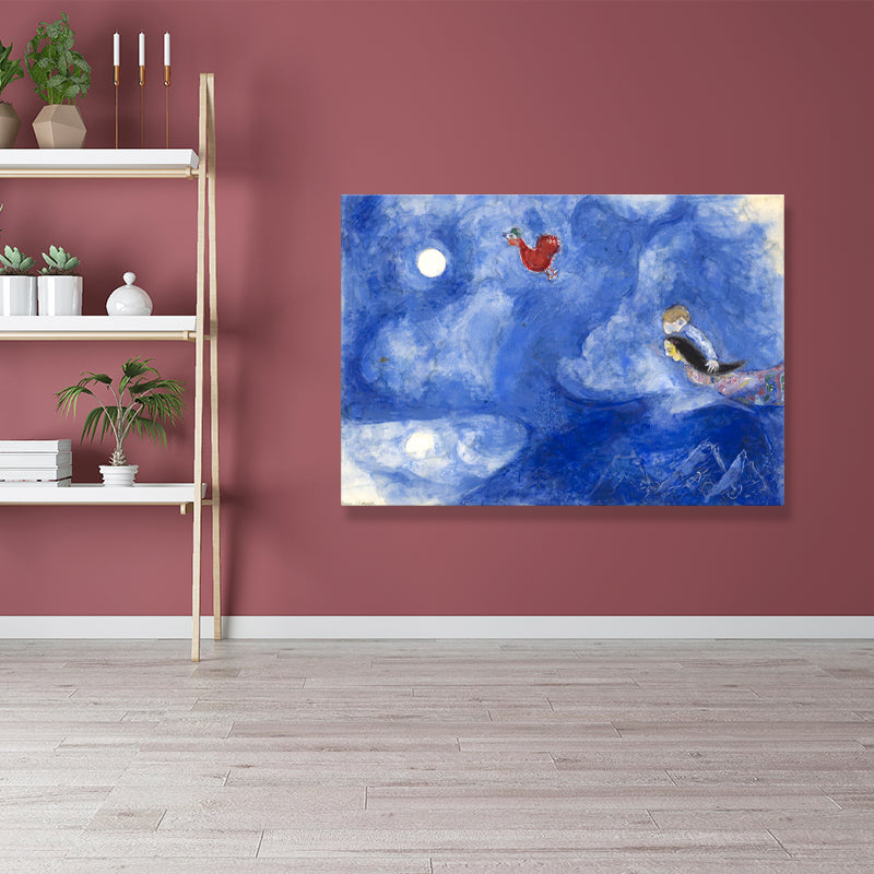 Brehn | Lovers in the Moonlight Malerei Land Canvas Texturiertes Wanddekor in Blau für das Wohnzimmer