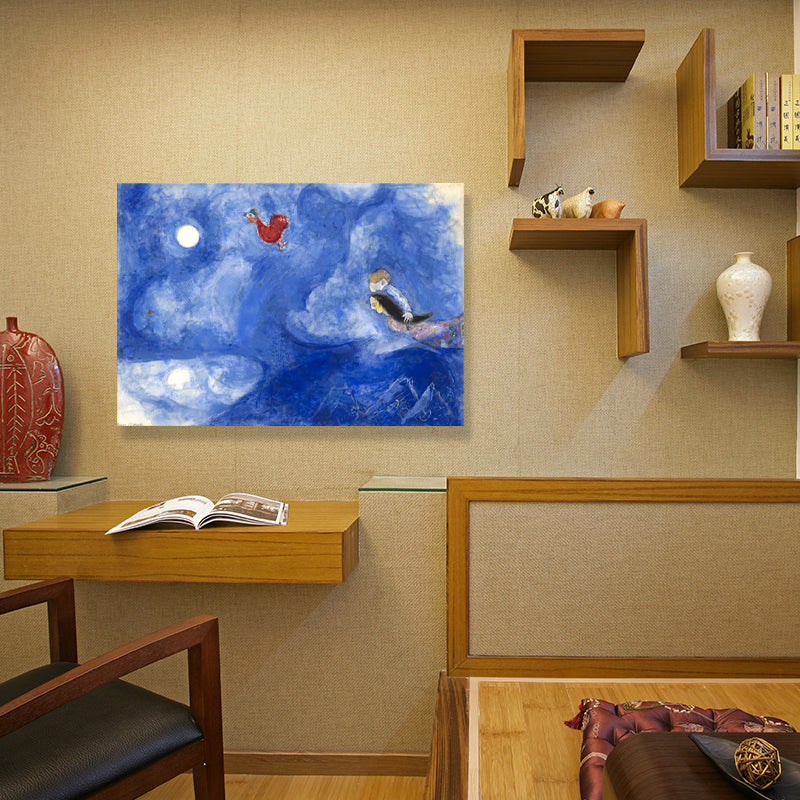 Brehn | Lovers in the Moonlight Malerei Land Canvas Texturiertes Wanddekor in Blau für das Wohnzimmer