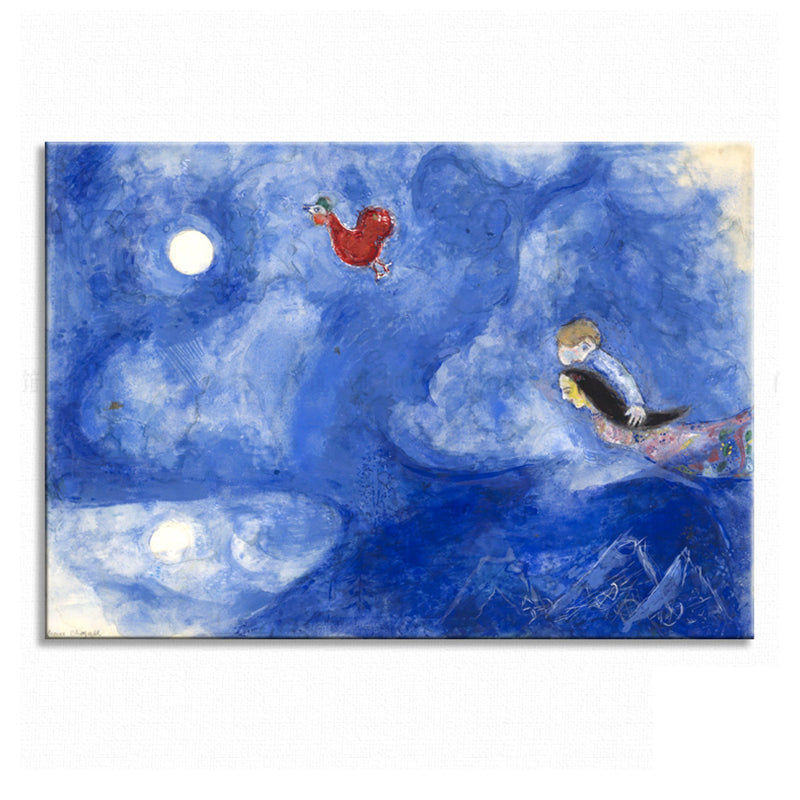 Brehn | Lovers in the Moonlight Malerei Land Canvas Texturiertes Wanddekor in Blau für das Wohnzimmer