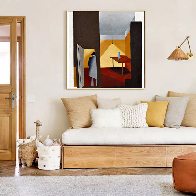 Brehn | Traditionelle Geometrische Malerei Leinwand Texturiert Pastellfarbe Quadratische Wanddekoration für das Wohnzimmer