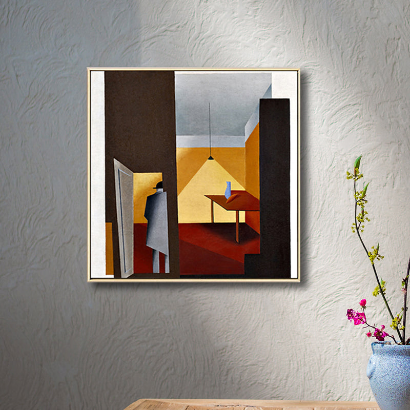 Brehn | Traditionelle Geometrische Malerei Leinwand Texturiert Pastellfarbe Quadratische Wanddekoration für das Wohnzimmer