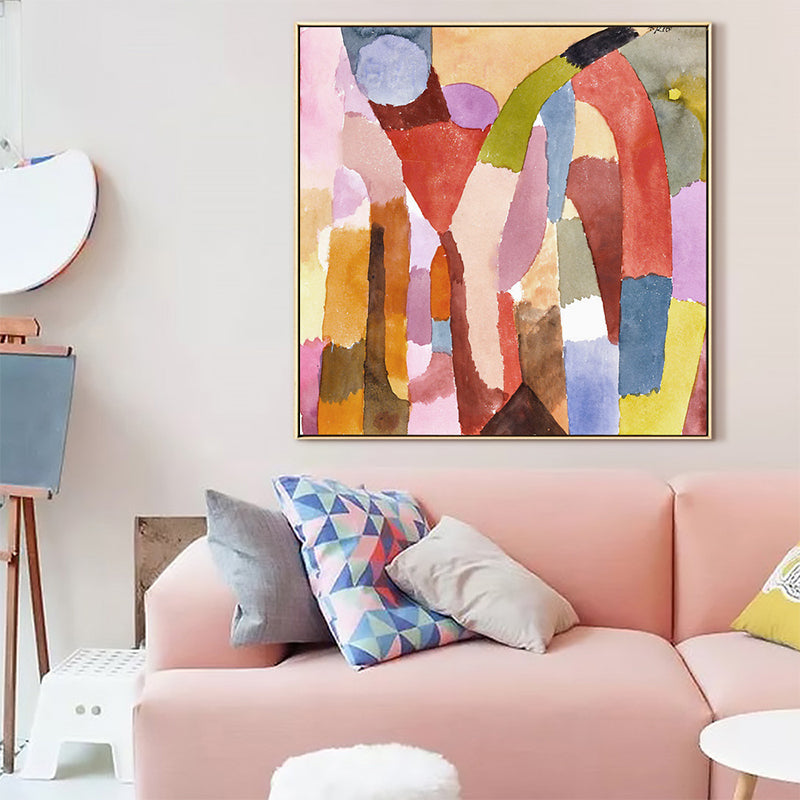 Brehn | Traditionelle Geometrische Malerei Leinwand Texturiert Pastellfarbe Quadratische Wanddekoration für das Wohnzimmer