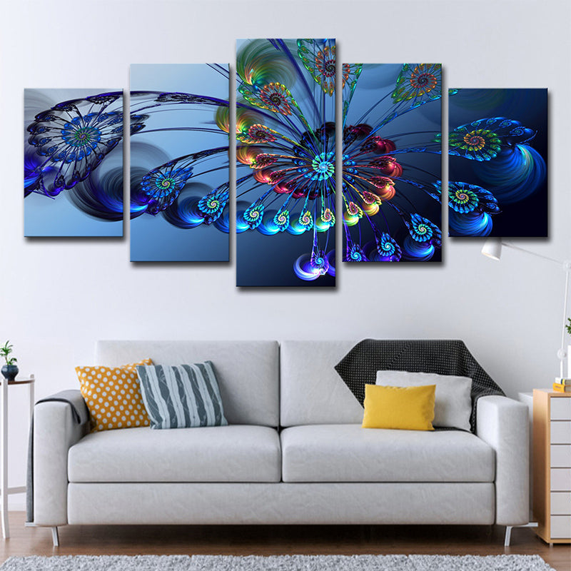Brehn | Blaue Schmetterling Wandkunst Pfauenfeder Modernes Mehrteiliges Canvas für das Schlafzimmer
