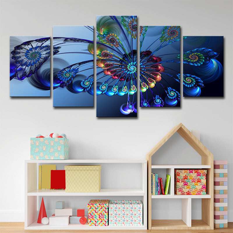 Brehn | Blaue Schmetterling Wandkunst Pfauenfeder Modernes Mehrteiliges Canvas für das Schlafzimmer