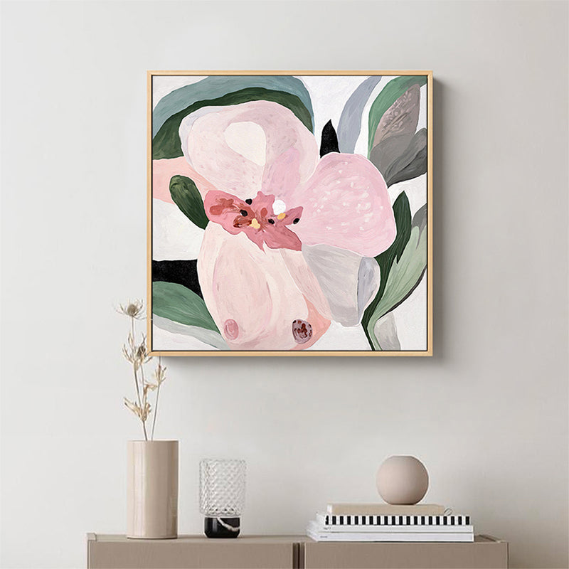 Brehn | Blumen Wandkunst Dekor Traditionelle Texturierte Quadrat Leinwand in Pink für Wohnzimmer