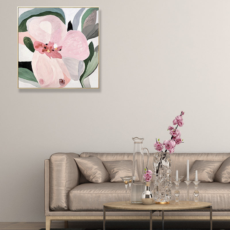 Brehn | Blumen Wandkunst Dekor Traditionelle Texturierte Quadrat Leinwand in Pink für Wohnzimmer