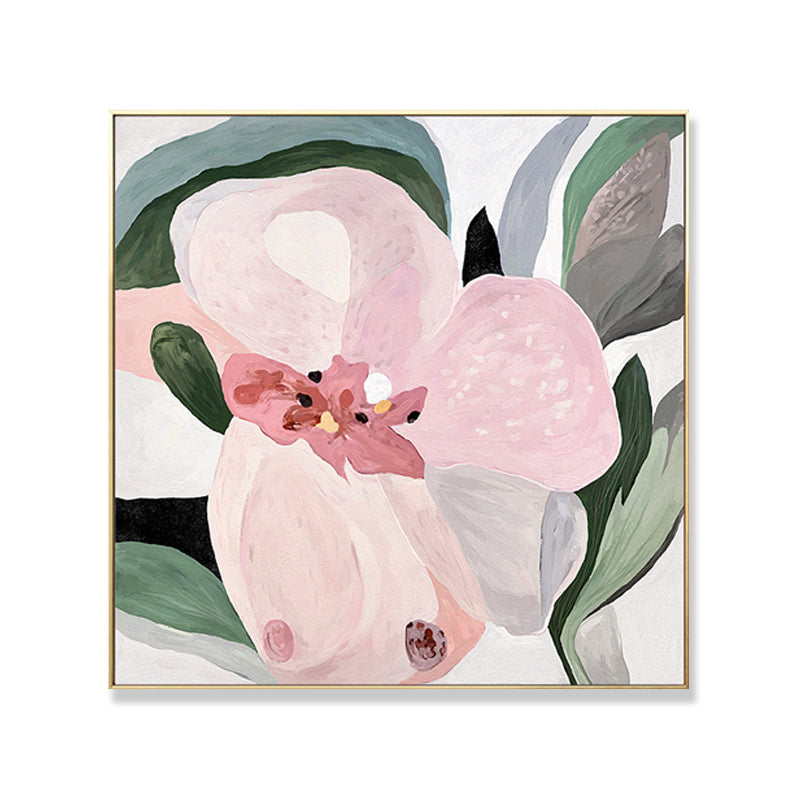 Brehn | Blumen Wandkunst Dekor Traditionelle Texturierte Quadrat Leinwand in Pink für Wohnzimmer