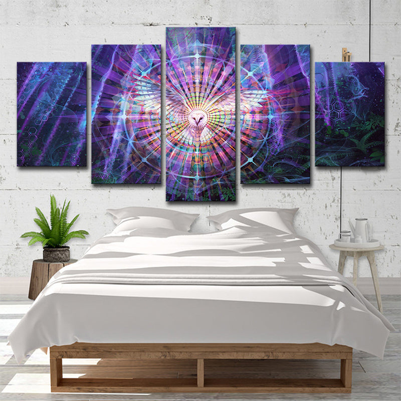Brehn | Kaleidoskop Wandkunst Schlafzimmer Nachteule Leinwanddruck in Lila, Mehrteilig