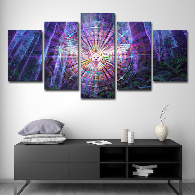 Brehn | Kaleidoskop Wandkunst Schlafzimmer Nachteule Leinwanddruck in Lila, Mehrteilig