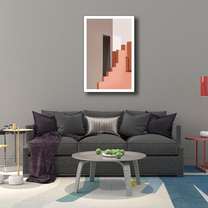 Brehn | Interior Treppe Leinwand in Pink Skandinavisch Stil Wanddekoration für Esszimmer