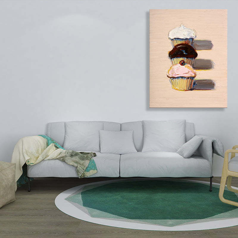 Brehn | Traditionelle Frucht-Cupcakes Malerei Rosa Texturierte Wandkunst Dekor für das Esszimmer