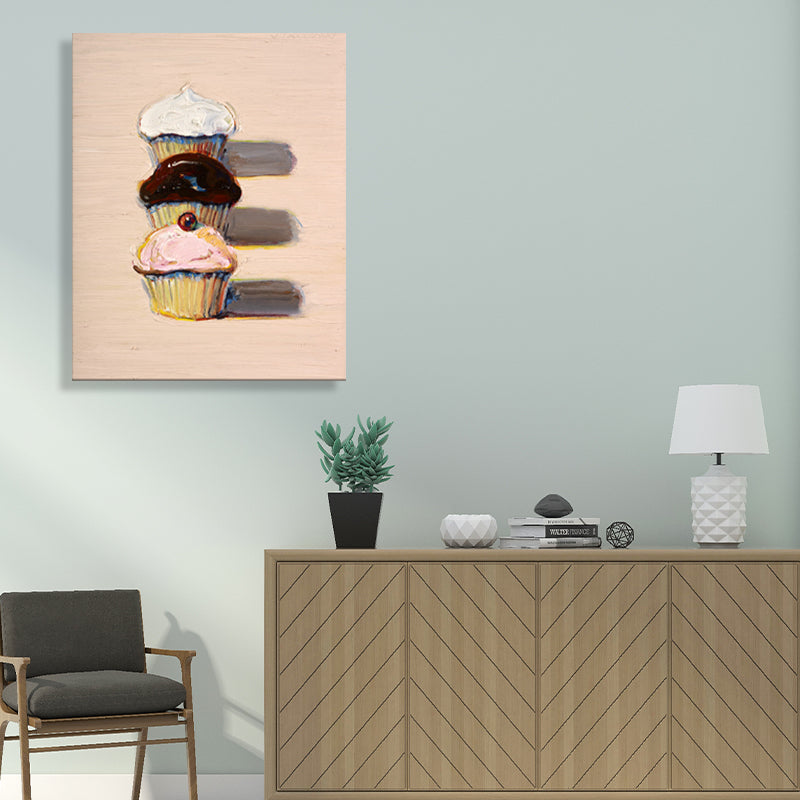 Brehn | Traditionelle Frucht-Cupcakes Malerei Rosa Texturierte Wandkunst Dekor für das Esszimmer