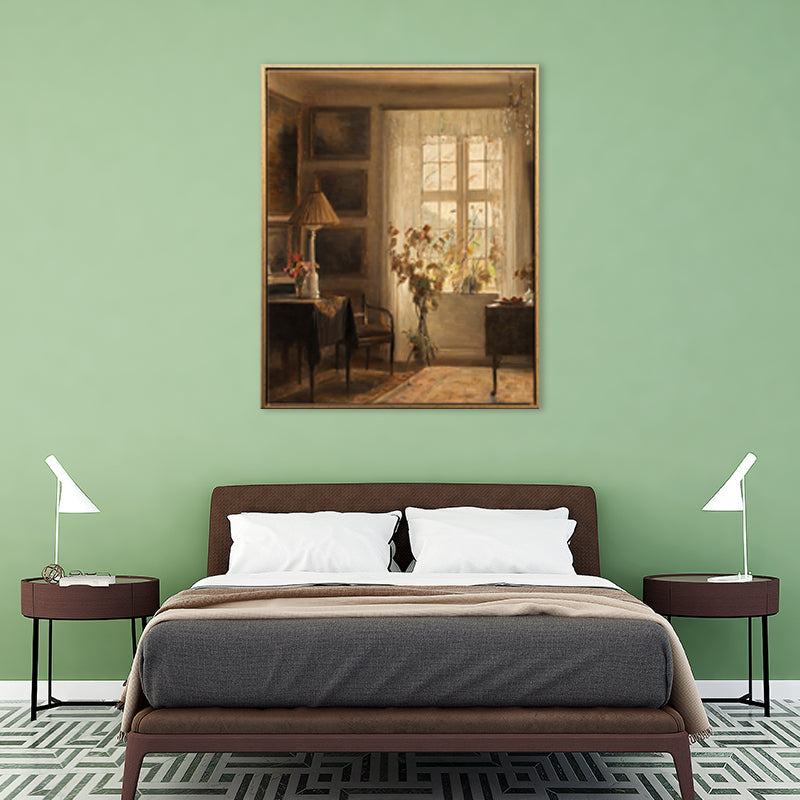 Brehn | Braune Fensterlandschaft Kunstdruck Rustikaler Texturierter Eingewickelter Canvas für Esszimmer (Mehrere Größenoptionen)
