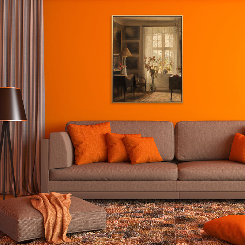 Brehn | Braune Fensterlandschaft Kunstdruck Rustikaler Texturierter Eingewickelter Canvas für Esszimmer (Mehrere Größenoptionen)