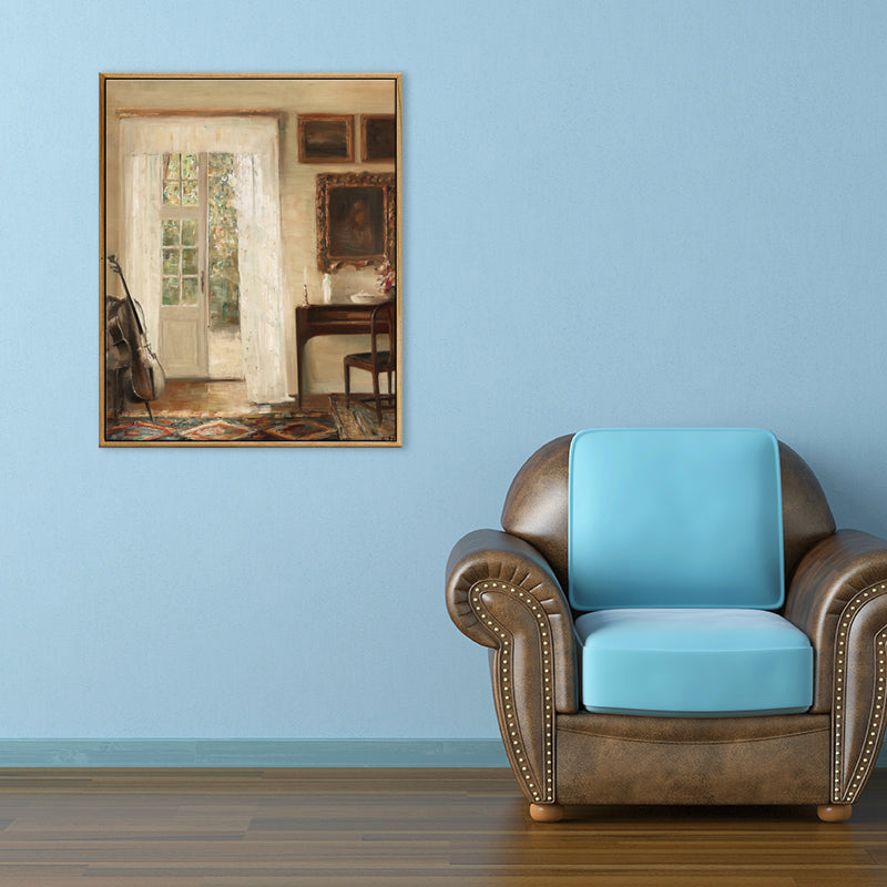 Brehn | Braune Fensterlandschaft Kunstdruck Rustikaler Texturierter Eingewickelter Canvas für Esszimmer (Mehrere Größenoptionen)