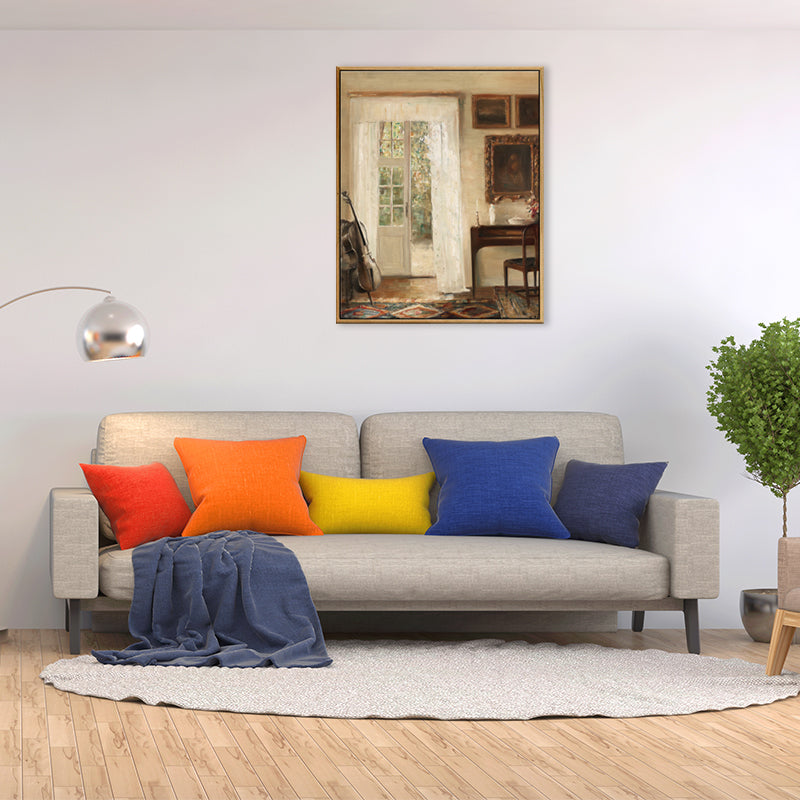 Brehn | Braune Fensterlandschaft Kunstdruck Rustikaler Texturierter Eingewickelter Canvas für Esszimmer (Mehrere Größenoptionen)