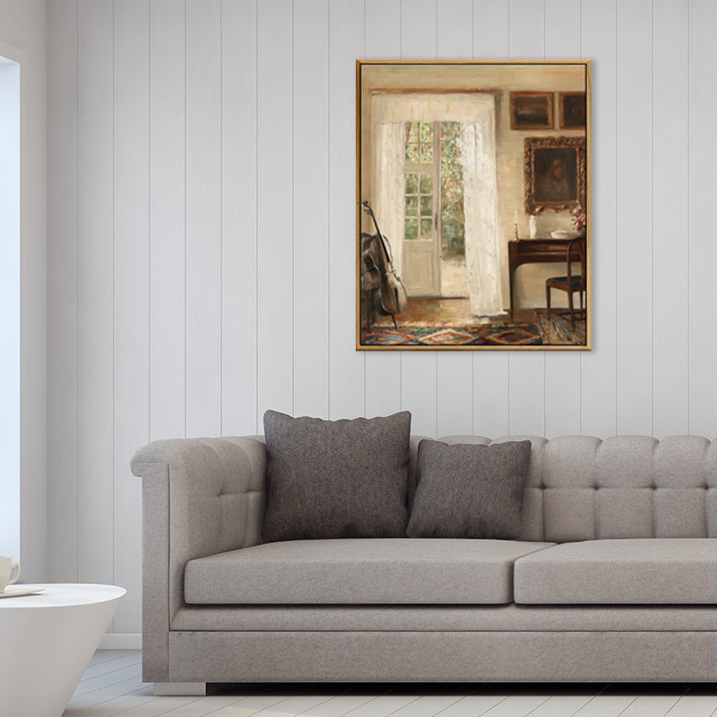 Brehn | Braune Fensterlandschaft Kunstdruck Rustikaler Texturierter Eingewickelter Canvas für Esszimmer (Mehrere Größenoptionen)