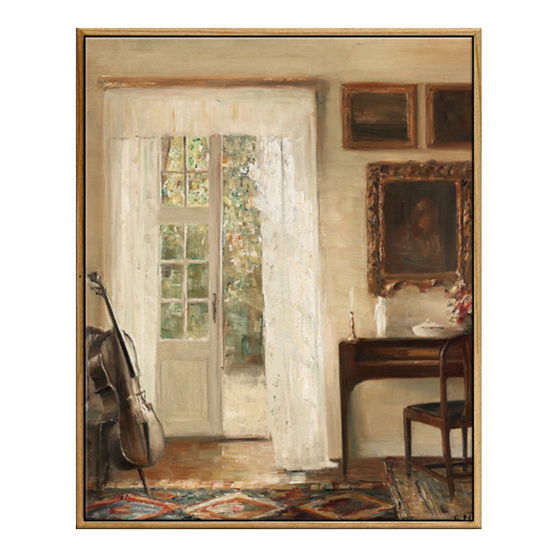 Brehn | Braune Fensterlandschaft Kunstdruck Rustikaler Texturierter Eingewickelter Canvas für Esszimmer (Mehrere Größenoptionen)