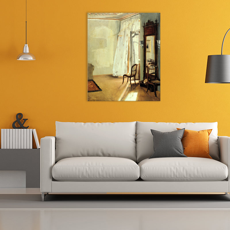 Brehn | Braune Fensterlandschaft Kunstdruck Rustikaler Texturierter Eingewickelter Canvas für Esszimmer (Mehrere Größenoptionen)
