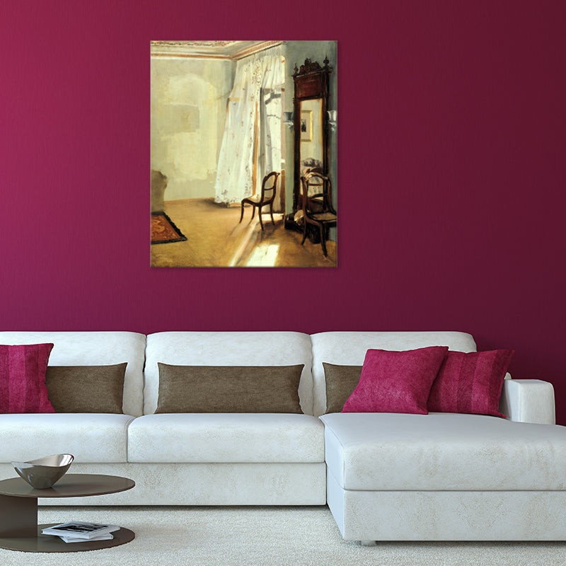Brehn | Braune Fensterlandschaft Kunstdruck Rustikaler Texturierter Eingewickelter Canvas für Esszimmer (Mehrere Größenoptionen)