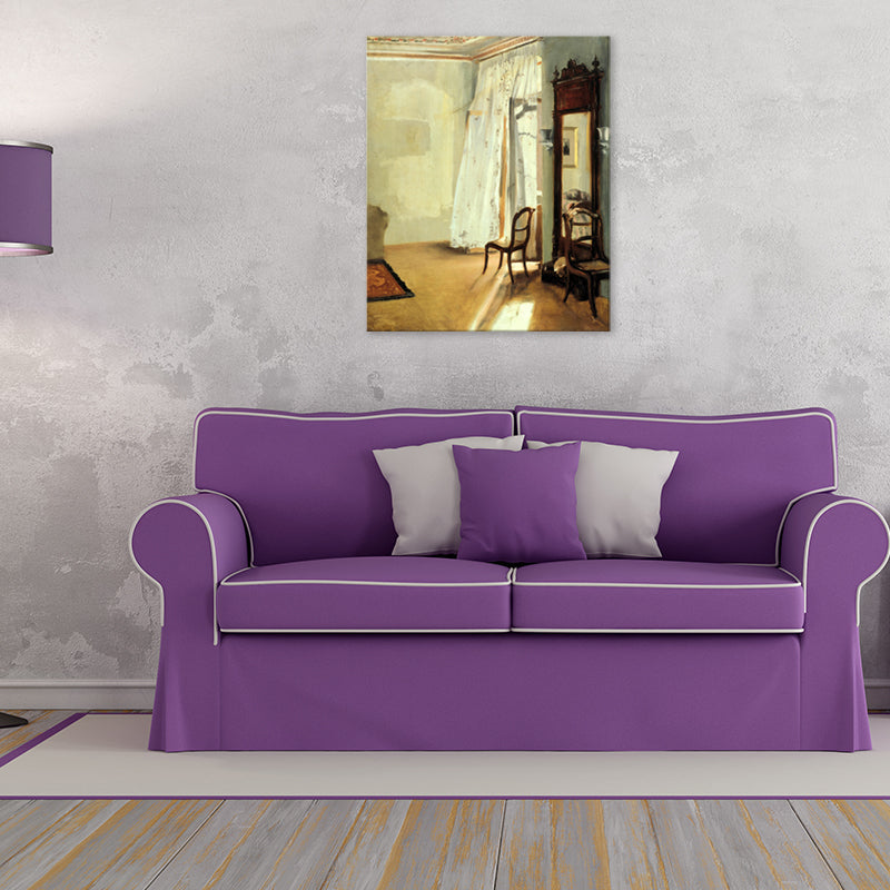 Brehn | Braune Fensterlandschaft Kunstdruck Rustikaler Texturierter Eingewickelter Canvas für Esszimmer (Mehrere Größenoptionen)
