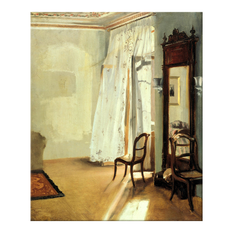 Brehn | Braune Fensterlandschaft Kunstdruck Rustikaler Texturierter Eingewickelter Canvas für Esszimmer (Mehrere Größenoptionen)