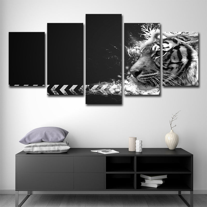 Brehn | Witte Tijger Wandkunst Meerdere Stukken Hedendaags Zithoek Canvas in Zwart