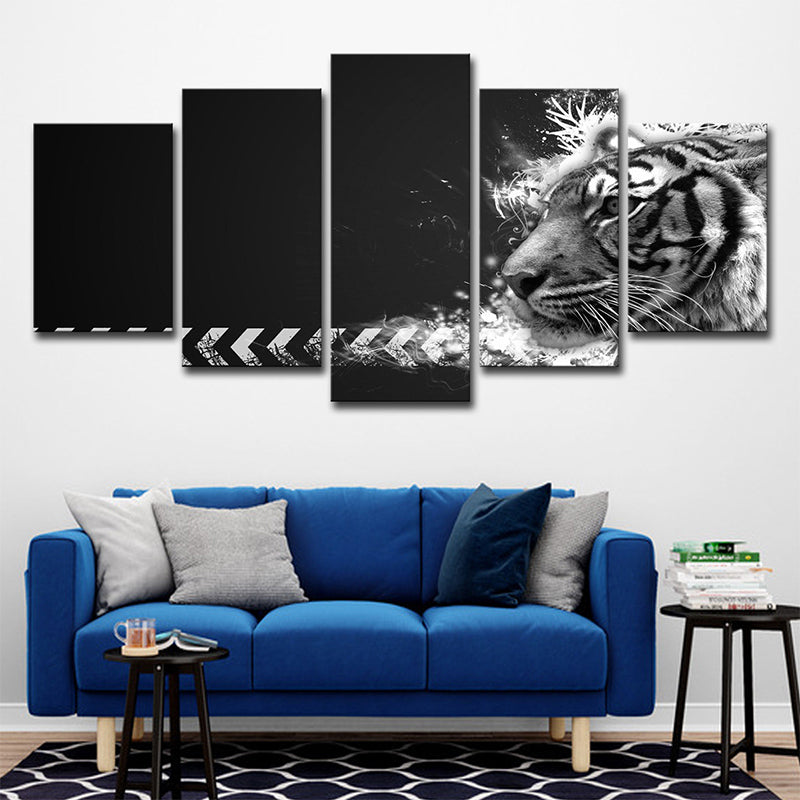Brehn | Witte Tijger Wandkunst Meerdere Stukken Hedendaags Zithoek Canvas in Zwart