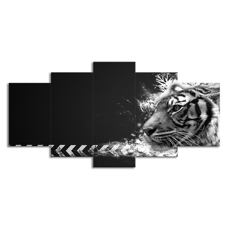Brehn | Witte Tijger Wandkunst Meerdere Stukken Hedendaags Zithoek Canvas in Zwart