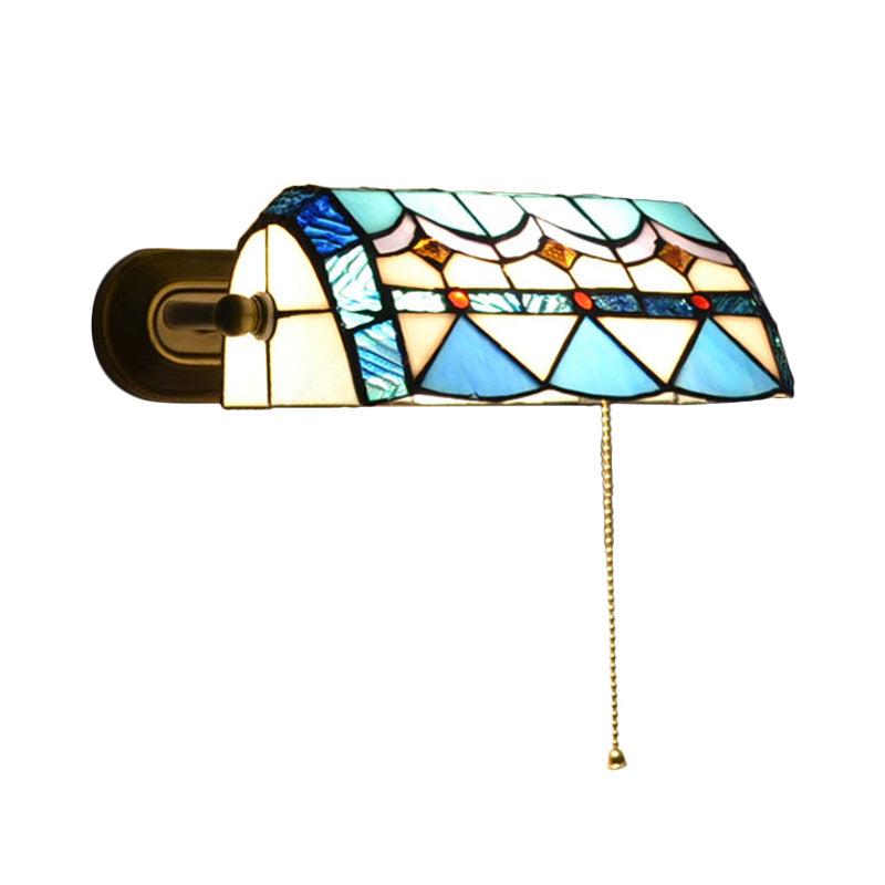 Mediterrane Bankerlampe mit Zugkette Buntglas 1 Licht Wand sconce in Blau | Brehn