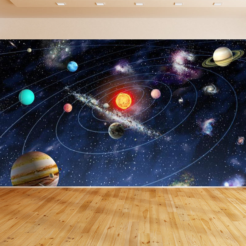 Brehn | Kids Solarsystem Wandmalerei Nicht-gewebt Wasserdicht Dunkelblaue Wandverkleidung für das Zimmer