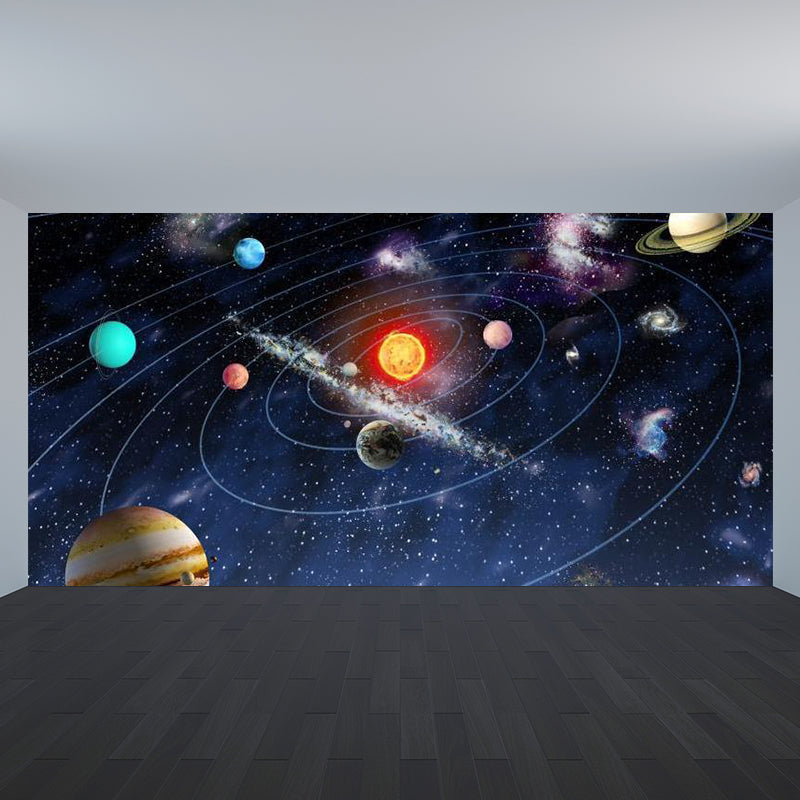 Brehn | Kids Solarsystem Wandmalerei Nicht-gewebt Wasserdicht Dunkelblaue Wandverkleidung für das Zimmer
