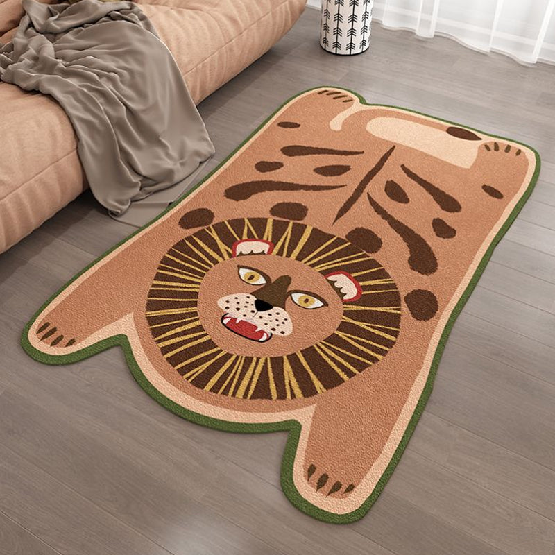 Brehn | Gelber und brauner unregelmäßiger Teppich Kinderzimmer Tier Tiger Leopard Löwe Muster Bereichsteppich Polyester schmutzabweisender Teppich