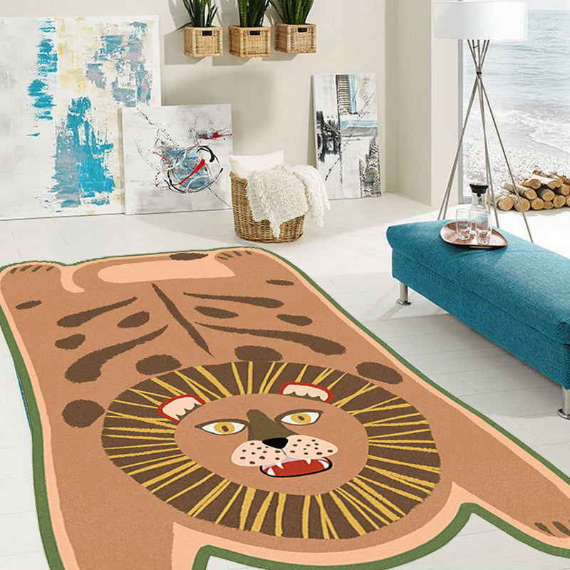 Brehn | Gelber und brauner unregelmäßiger Teppich Kinderzimmer Tier Tiger Leopard Löwe Muster Bereichsteppich Polyester schmutzabweisender Teppich
