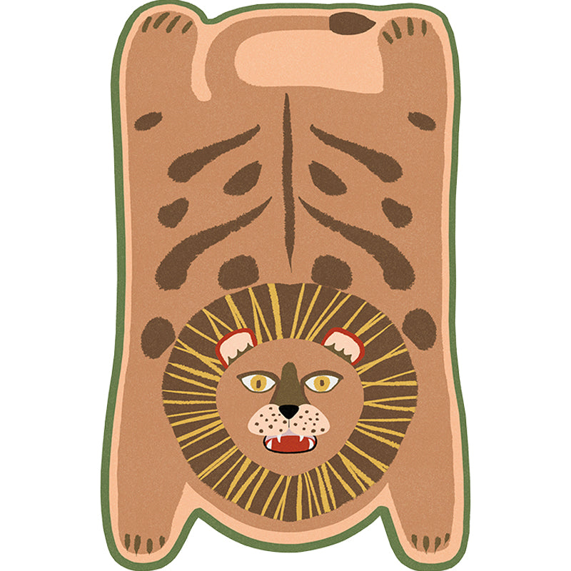 Brehn | Gelber und brauner unregelmäßiger Teppich Kinderzimmer Tier Tiger Leopard Löwe Muster Bereichsteppich Polyester schmutzabweisender Teppich
