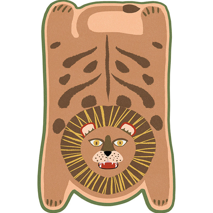 Brehn | Gelber und brauner unregelmäßiger Teppich Kinderzimmer Tier Tiger Leopard Löwe Muster Bereichsteppich Polyester schmutzabweisender Teppich