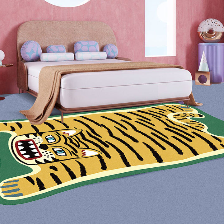 Brehn | Gelber und brauner unregelmäßiger Teppich Kinderzimmer Tier Tiger Leopard Löwe Muster Bereichsteppich Polyester schmutzabweisender Teppich