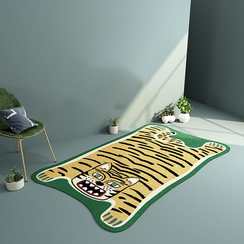 Brehn | Gelber und brauner unregelmäßiger Teppich Kinderzimmer Tier Tiger Leopard Löwe Muster Bereichsteppich Polyester schmutzabweisender Teppich