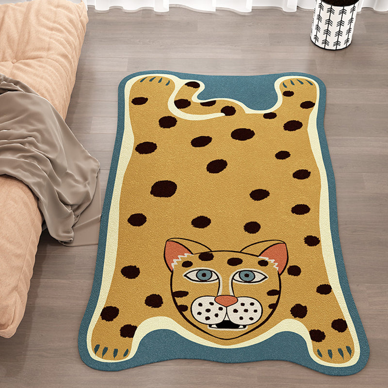 Brehn | Gelber und brauner unregelmäßiger Teppich Kinderzimmer Tier Tiger Leopard Löwe Muster Bereichsteppich Polyester schmutzabweisender Teppich