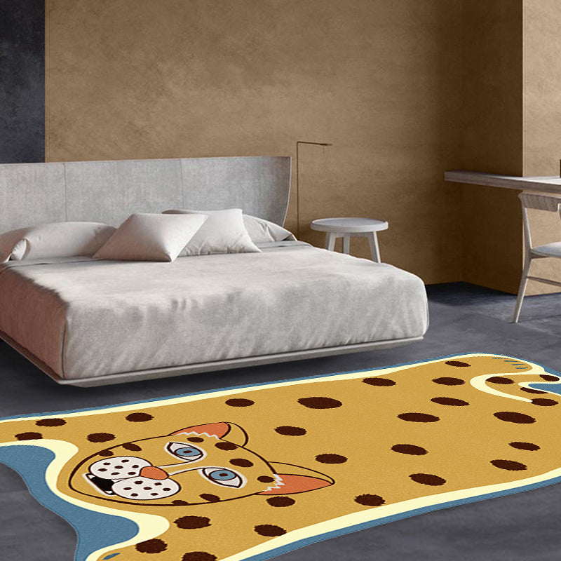 Brehn | Gelber und brauner unregelmäßiger Teppich Kinderzimmer Tier Tiger Leopard Löwe Muster Bereichsteppich Polyester schmutzabweisender Teppich