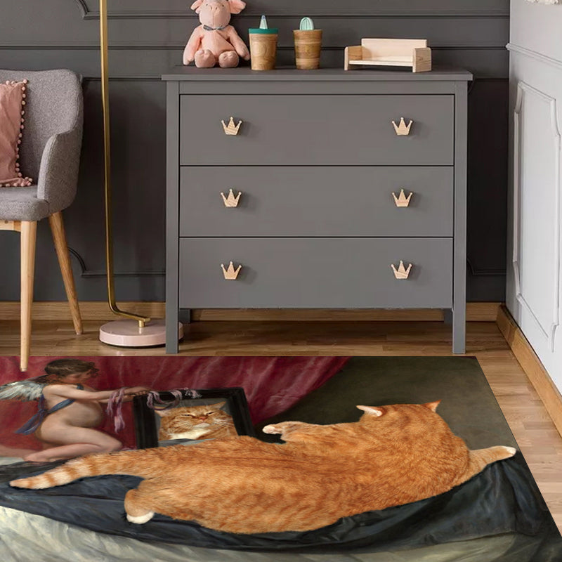 Brehn | Nieuwheid Kat Patroon Tapijt Rood en Zwart Polyester Wasbaar Diervriendelijk Gebied Tapijt voor Decoratie
