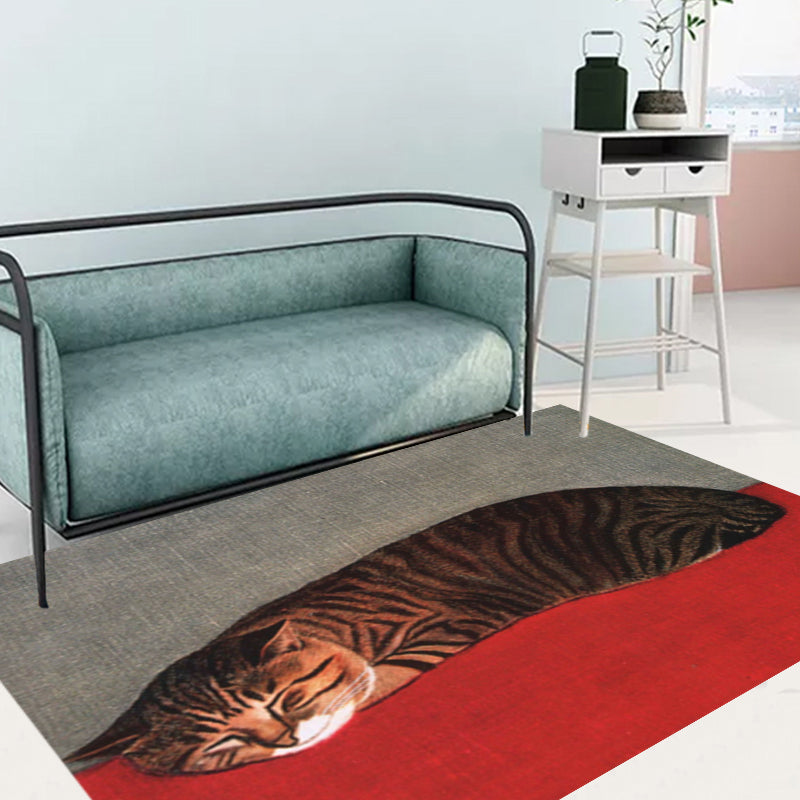 Brehn | Nieuwheid Kat Patroon Tapijt Rood en Zwart Polyester Wasbaar Diervriendelijk Gebied Tapijt voor Decoratie