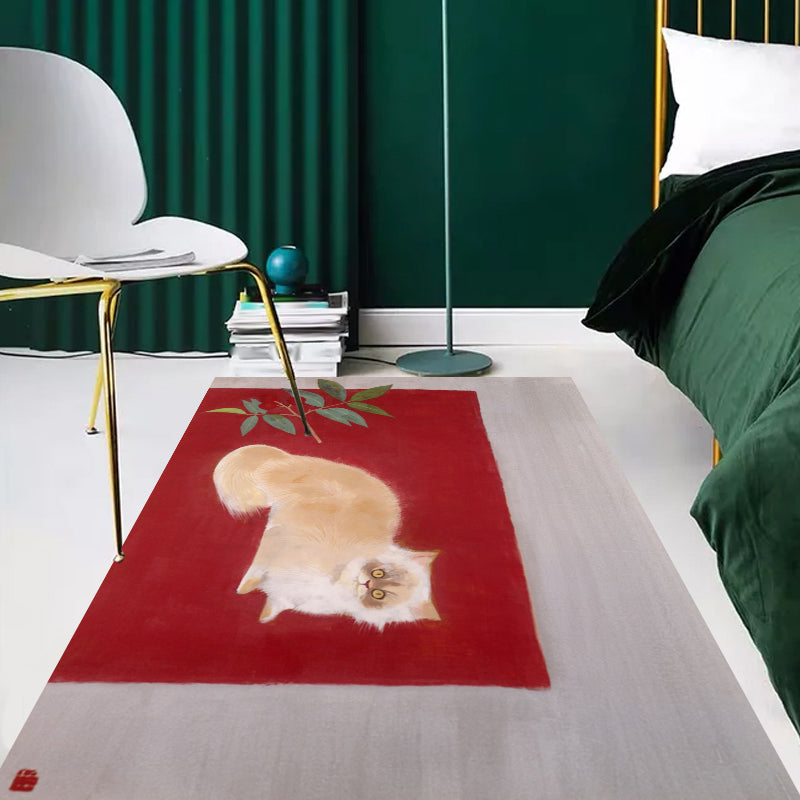 Brehn | Nieuwheid Kat Patroon Tapijt Rood en Zwart Polyester Wasbaar Diervriendelijk Gebied Tapijt voor Decoratie