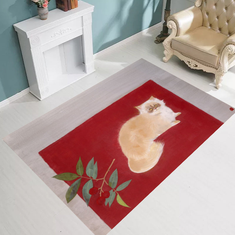 Brehn | Nieuwheid Kat Patroon Tapijt Rood en Zwart Polyester Wasbaar Diervriendelijk Gebied Tapijt voor Decoratie