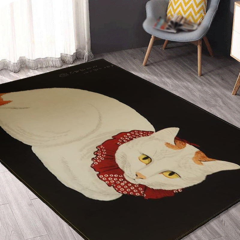 Brehn | Nieuwheid Kat Patroon Tapijt Rood en Zwart Polyester Wasbaar Diervriendelijk Gebied Tapijt voor Decoratie