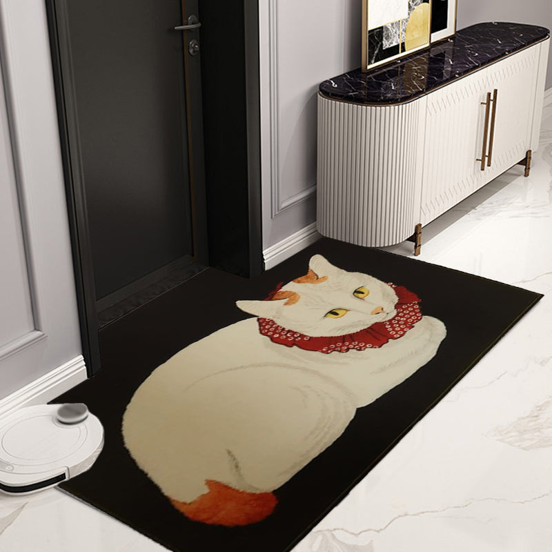 Brehn | Nieuwheid Kat Patroon Tapijt Rood en Zwart Polyester Wasbaar Diervriendelijk Gebied Tapijt voor Decoratie