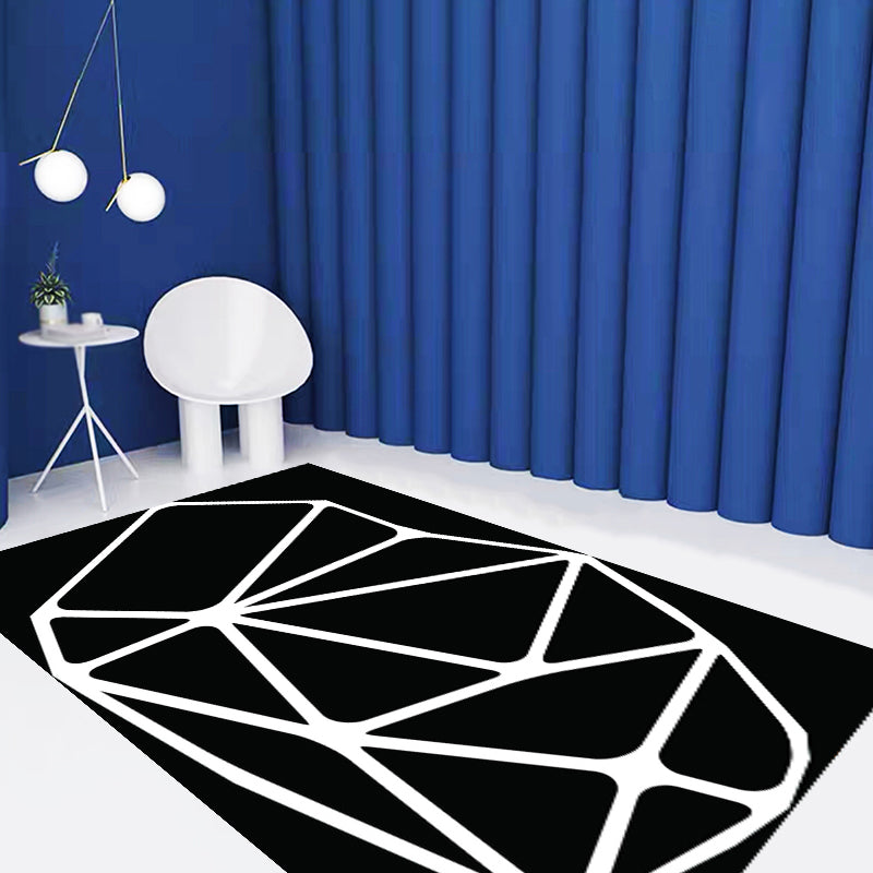 Brehn | Schwarz und Weiß Schlafzimmerteppich Zeitgenössischer geometrischer Mustert Teppich Leder haustierfreundlicher rutschfester Teppich