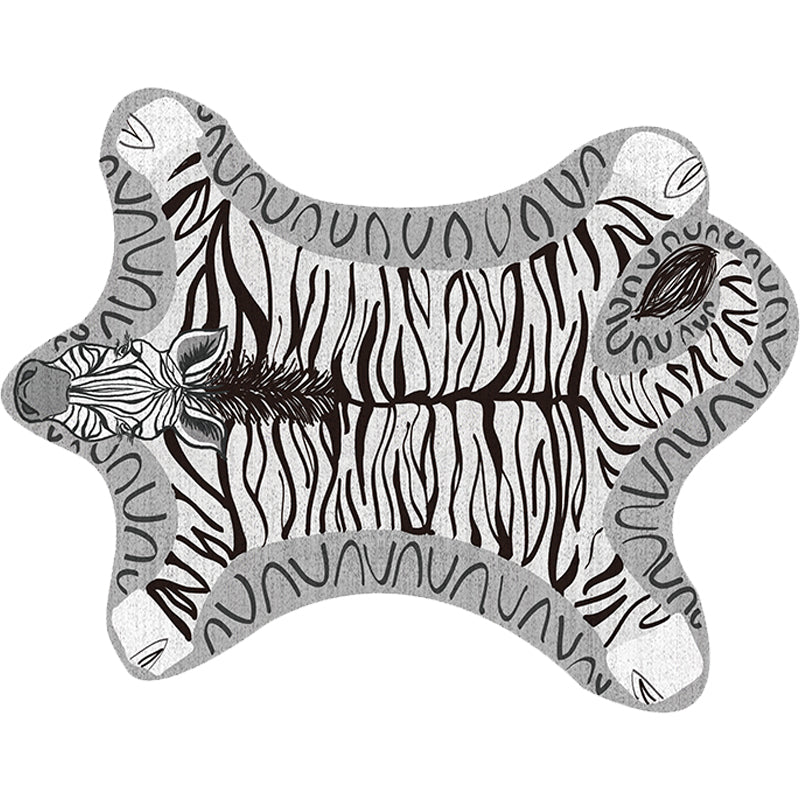 Brehn | Uniek Kinderen Onregelmatig Vloerkleed in Geel en Grijs Dieren Zebra Patroon Vloerkleed Polyester Wasbaar Tapijt voor Kinderkamer