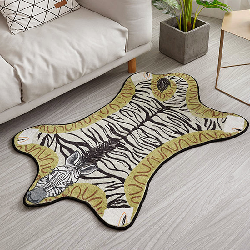 Brehn | Uniek Kinderen Onregelmatig Vloerkleed in Geel en Grijs Dieren Zebra Patroon Vloerkleed Polyester Wasbaar Tapijt voor Kinderkamer