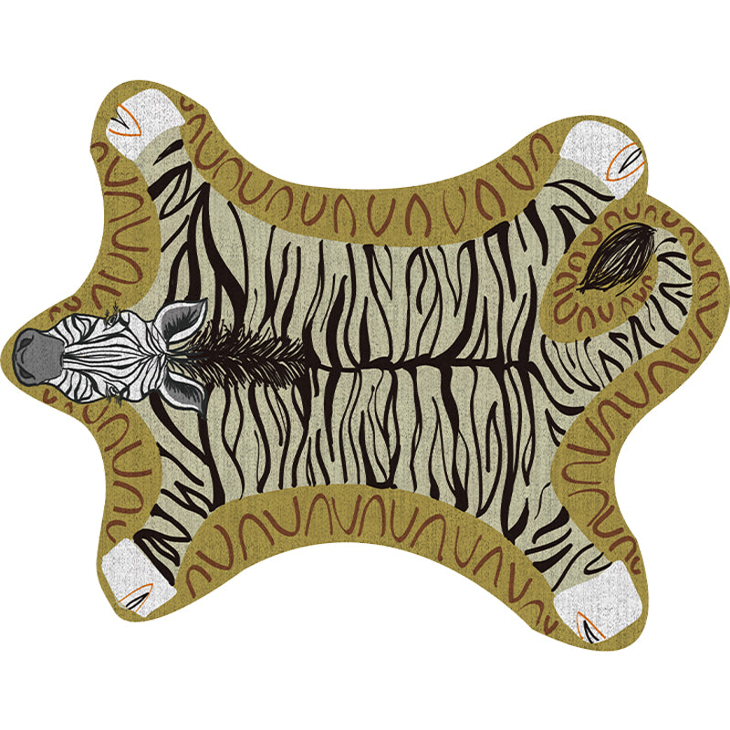 Brehn | Uniek Kinderen Onregelmatig Vloerkleed in Geel en Grijs Dieren Zebra Patroon Vloerkleed Polyester Wasbaar Tapijt voor Kinderkamer